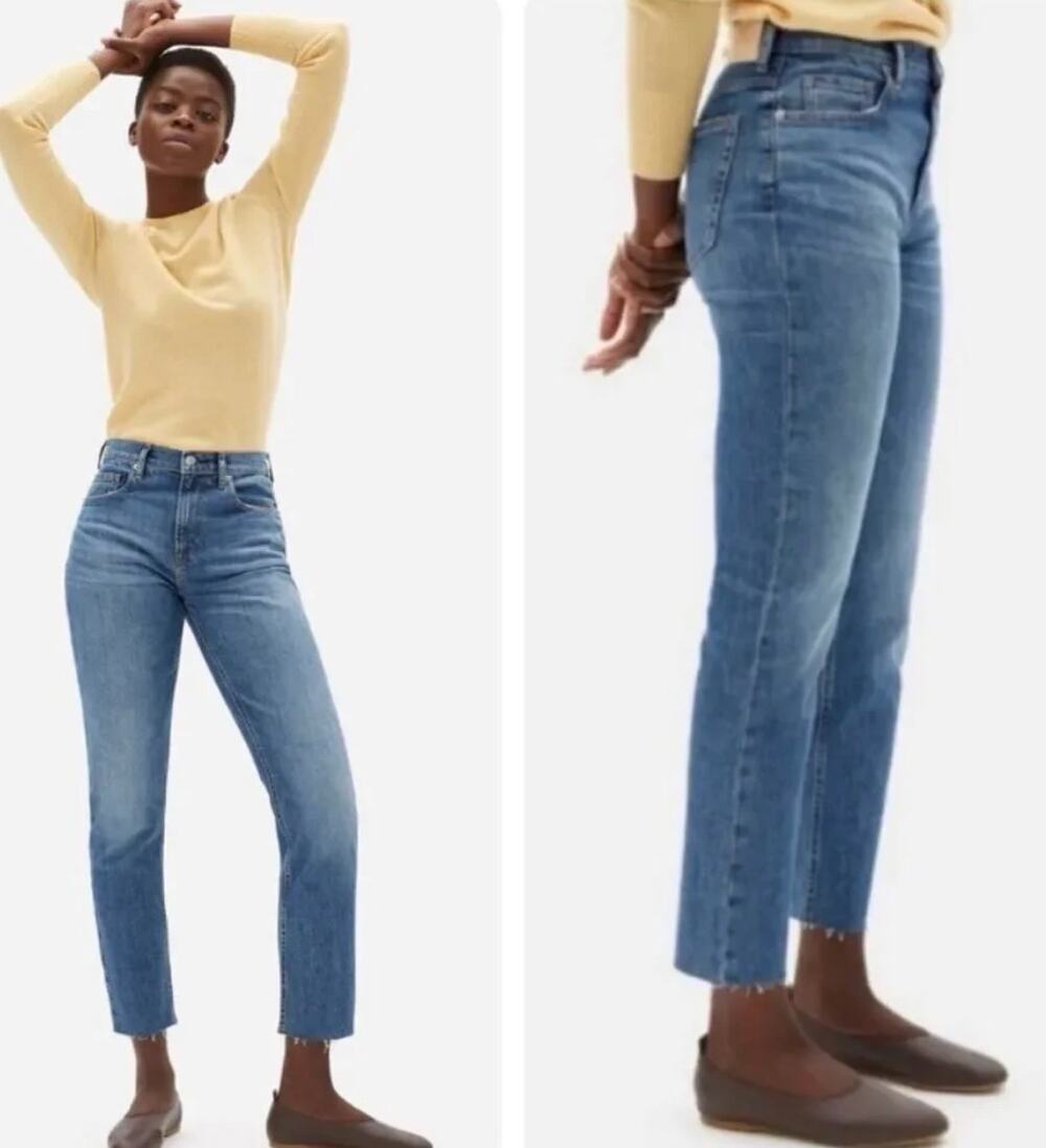 Everlane Womens The Cheeky Jean Crop Blue Distressed Raw Hem Grunge Chic Size 35